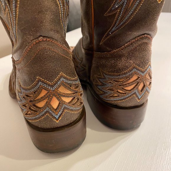 Lucchese Brown Leather Cut Out Embroidered‎ Cowboy Boots Women's Sz 7 B M3683 - Picture 7 of 12